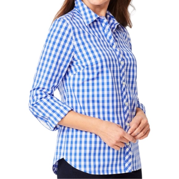 Talbots Tops - Talbots Blue Gingham Check Button Up Blouse Top Shirt Size 2X‎ Preppy Casual